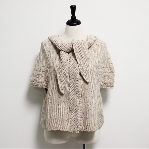 Far Away From Close Oatmeal Beige Knit Hooded Short Sleeve Snap Button Cardigan - Picture 1 of 9